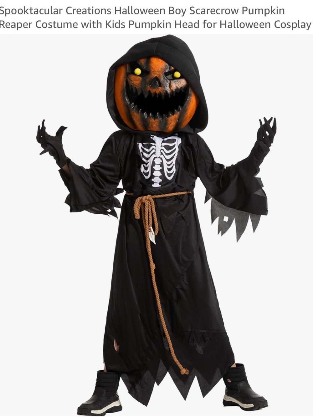 Kids Pumpkin Reaper Scarecrow Costume - Black & Orange